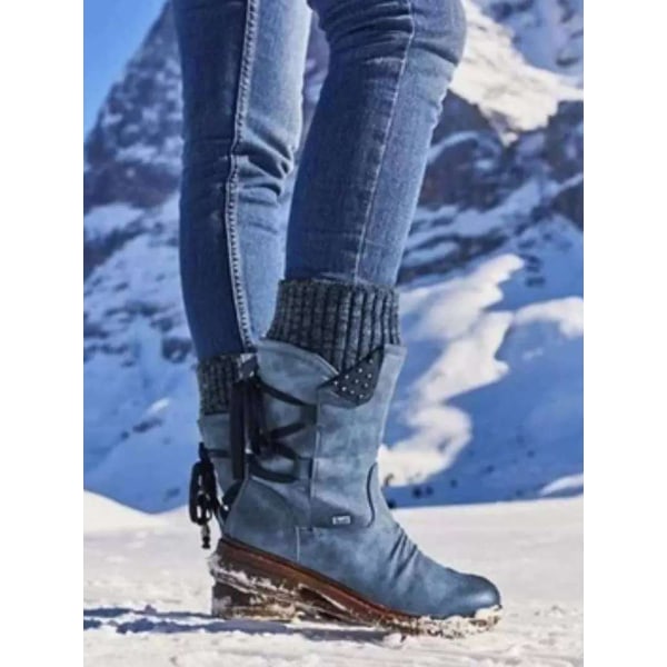 Kvinnors Vinter Mid Calf Boots Martens Booties Dragkedja Snörning blue 43