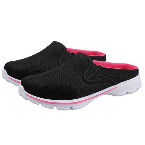 Unisex Flat Shoes Loafers Selkänojattomat kävelylenkit Hengittävät Black mei red 39 Women