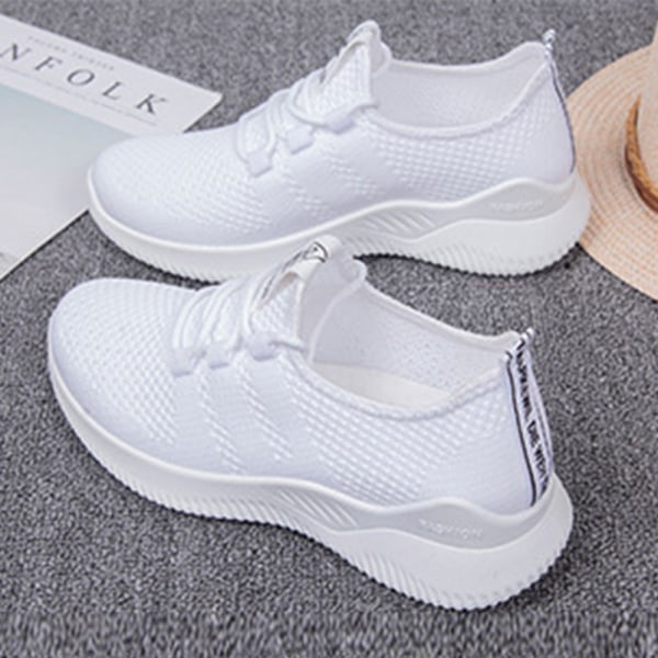 Kvinnors lätta löparskor med mjuk sula i enfärgade sneakers White 35