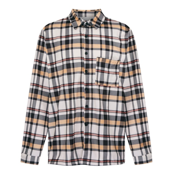 Herre plaid langærmede skjorter Casual Lapel Streetwear frakke Kaki 4XL