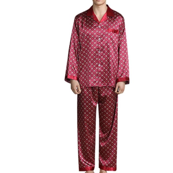 Herr Pyjamas Set T-shirt Lounge Bottoms Byxor Nattkläder kostym Pjs Dark Red L