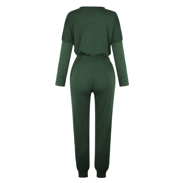 Dame træningsdragt sæt Langærmede toppe+bukser Bukser Hjemmetøj Dark Green,XL