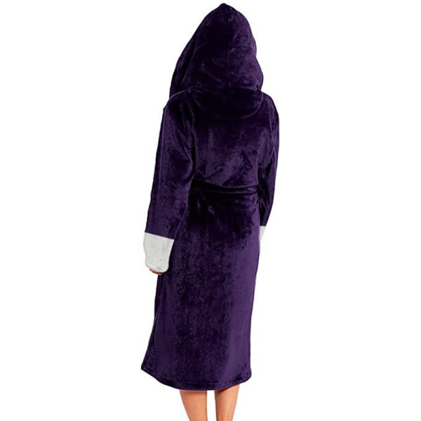 Langærmet fuzzy plys badekåbe til kvinder med bælte i fleece Lila 5XL