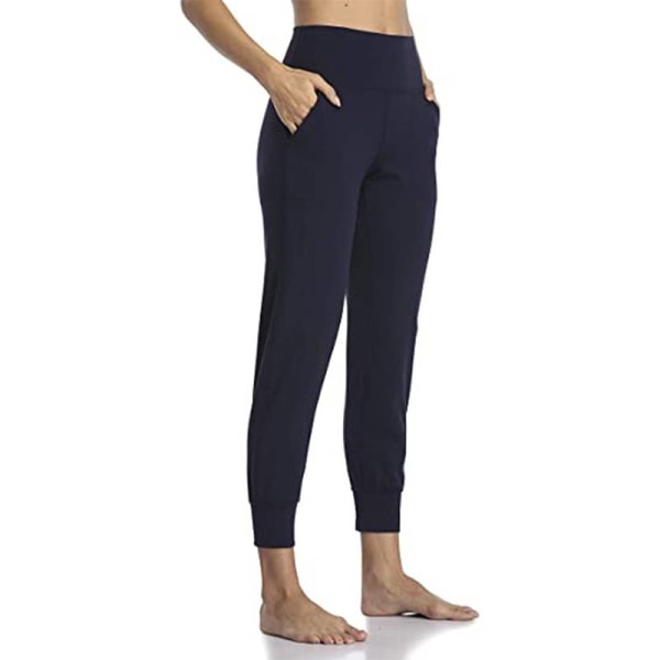Kvinder Yoga Bukser Højtaljede Scrunch Leggings Lommer Navy Blue,3XL