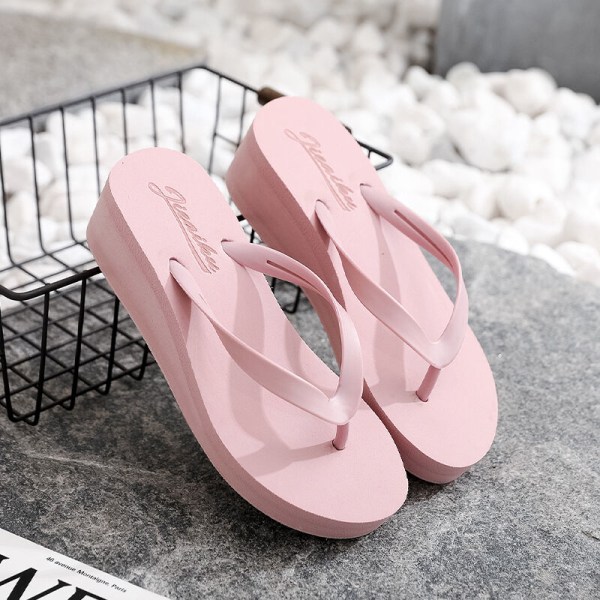 Kvinders flip-flops højhælede sandaler strandtøfler indendørs Simple Pink 40