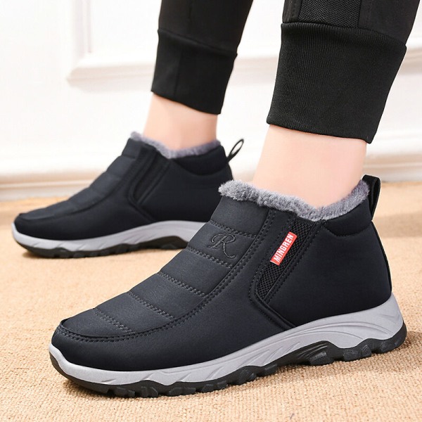 Män Comfort Slip On Casual Shoe Anti-Slip Rund Toe Snow Boots Svart 42