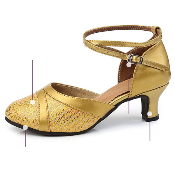 Kvinder balsal sandaler latin sko danser lukket tå midt hæl Gold (Indoor Faux Suede Sole) 38