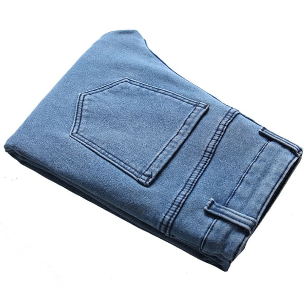Vinter varma byxor Jeans Fleecefodrade stretchiga raka byxor Ljusblå 34