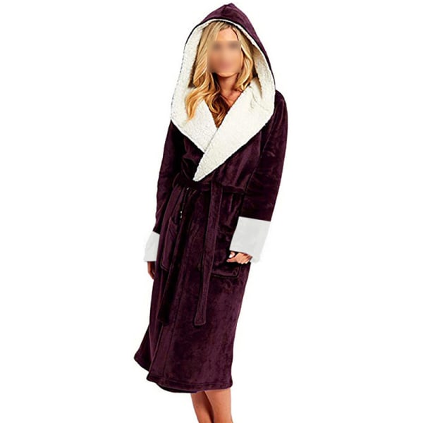 Langærmet fuzzy plys badekåbe til kvinder med bælte i fleece claret 5XL