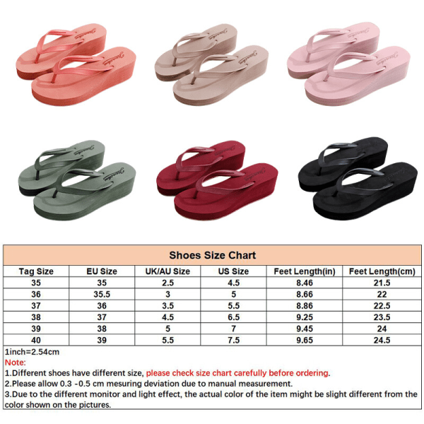 Kvinders flip-flops højhælede sandaler strandtøfler indendørs Simple Pink 35
