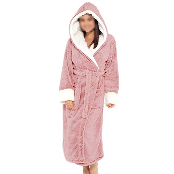 Langærmet fuzzy plys badekåbe til kvinder med bælte i fleece Rosa 5XL