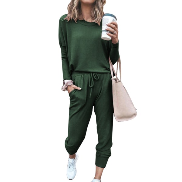Naisten set pitkähihaiset topit+housut, housut, kotivaatteet Dark Green,L