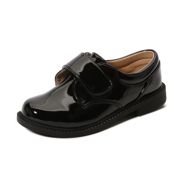 Boy Pu Läder Loafers Pure Color Låga klackar Oxford Uniform Flats Ljus svart 28
