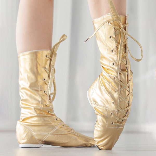 Girl Comfortable Split Sole High Top Jazz Boots Yoga Lättvikt Guld 37