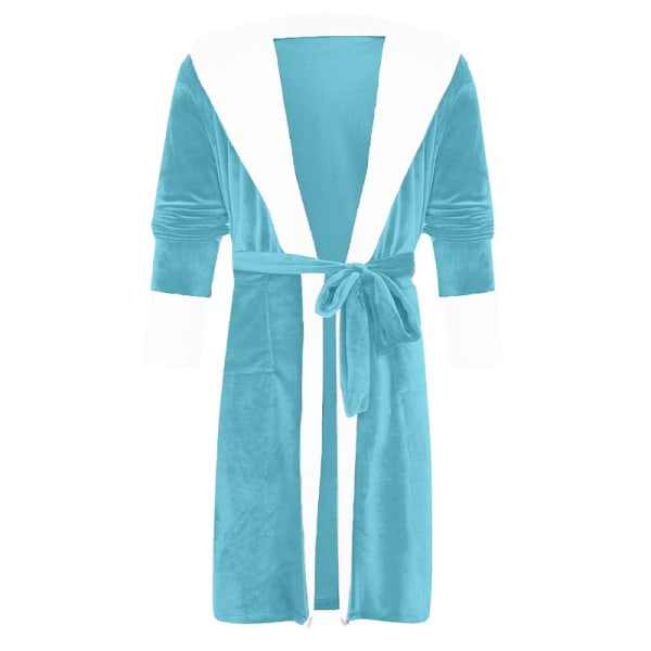 Langærmet fuzzy plys badekåbe til kvinder med bælte i fleece Blå 5XL