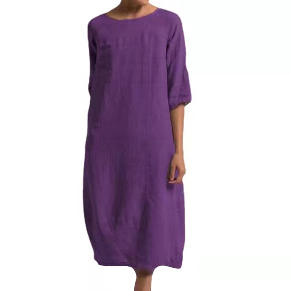 Kvinnor Enfärgad midiklänning Vanlig lös halvärmad klänningar Purple 3XL