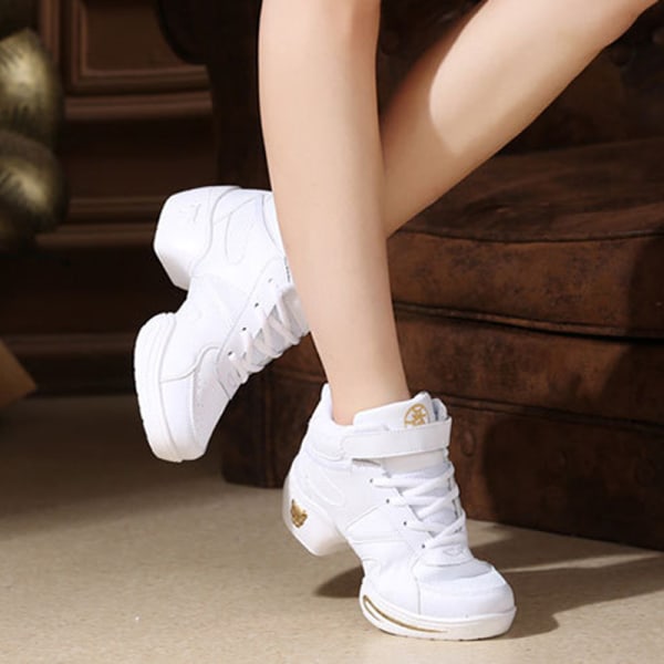 Dam Sneakers med tjocka sulor Jazzskor Dansande Vita mellanklackar White with Plush Lined 36