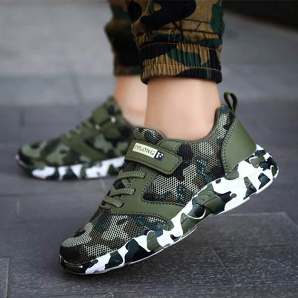 Barn Pojkar Flickor Kamouflagesneakers Utomhus Casual Skor Camouflage Green 28