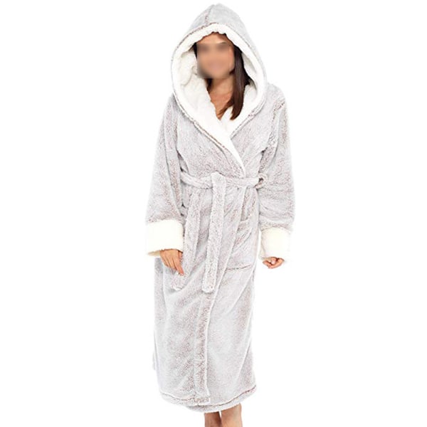 Langærmet fuzzy plys badekåbe til kvinder med bælte i fleece grå S