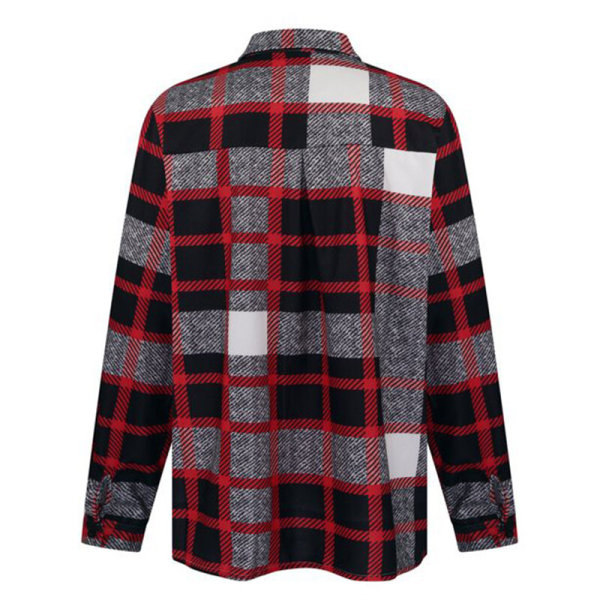 Miesten ruudullinen pitkähihaiset paidat Casual Lapel Streetwear Coat Röd Grå M