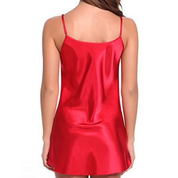 kvinnor solida nattkläder satin sexig chemise slip underkläder Red L