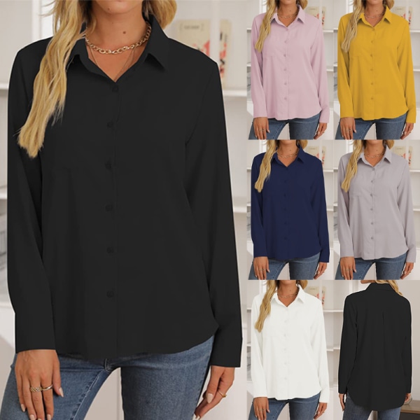 Naisten casual OL Office -paitapusero Löysät pitkähihaiset T-paidat Pink 2XL