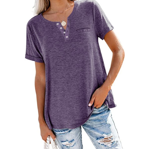 Naisten yksivärinen lyhythihainen T-paita V-pääntie Purple XXL