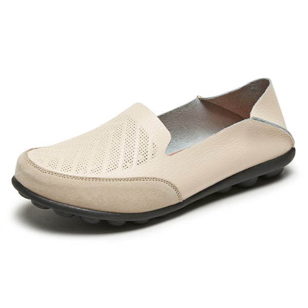 Dam Loafers Slip On Flats Halkfri Walking Comfort Casual Shoe Beige 35