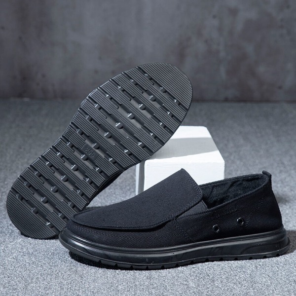 Herre Slip On Flats Casual Canvas Sko Komfortable sneakers Svart-1 38