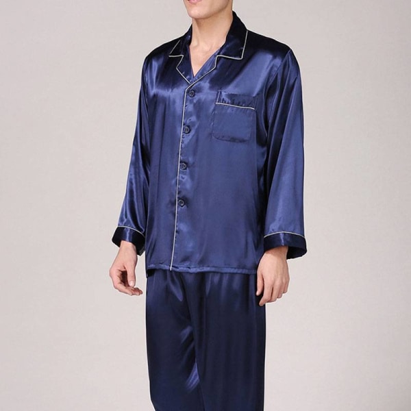 Herr Pyjamas nattkläder Set Boy Long Sleeve Nightwear Loungewear Blue L