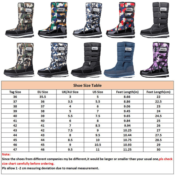 Unisex Casual Rund Toe Mid Calf Boot Platform Vintervarme sko Lila kamouflage för kvinnor 38