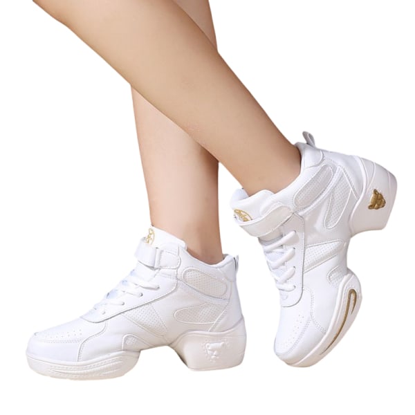 Dam Sneakers med tjocka sulor Jazzskor Dansande Vita mellanklackar White with Plush Lined 35