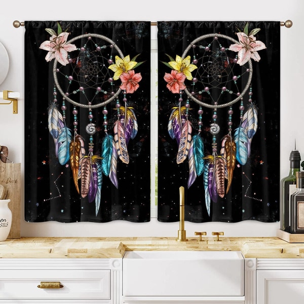 Keittiön verhot Dream Catcher -tasot lyhyet paneelivalanssiverhot Style-2 W:35"x H:47"*2 Panels