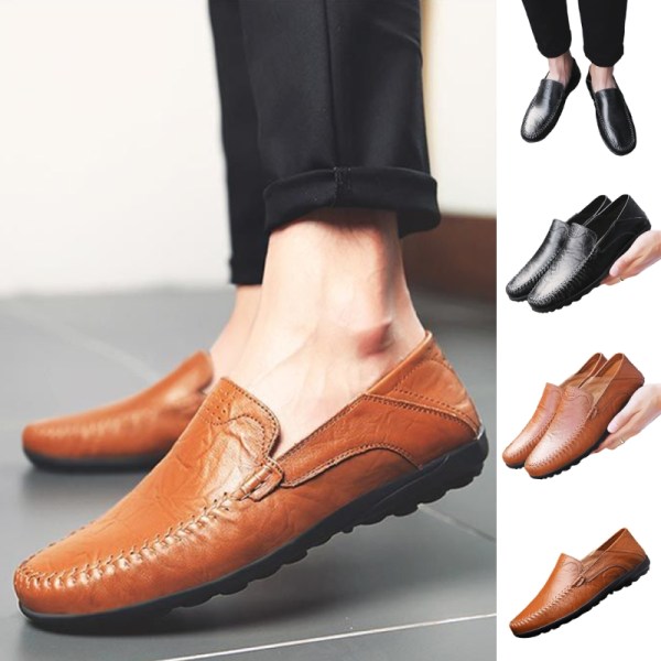 Herre britiske klassiske loafers Slip On imiteret læder business sko Svart 44