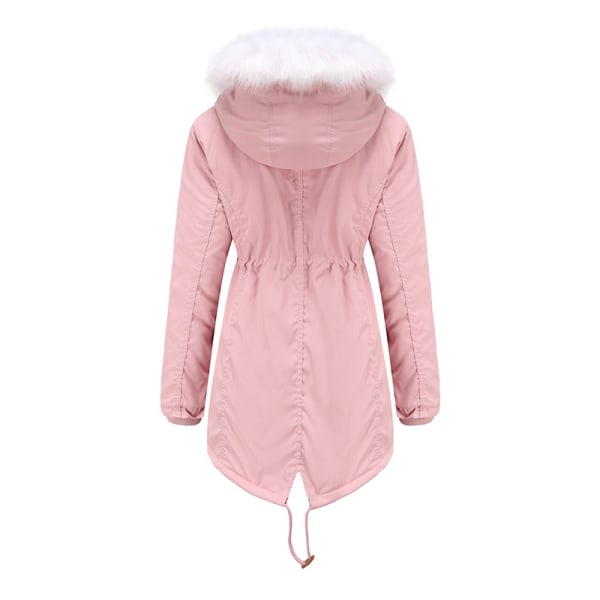 Naisten talvihupullinen takki Fleecevuorattu päällystakki vetoketju Pink M