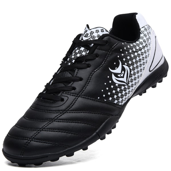 Teenager Unisex fodboldstøvler Spikes Sko Atletik Sneakers Black And White 37