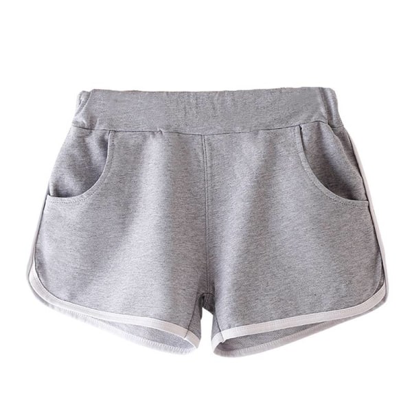Kvinnor Mid Waist Yoga Slim Pockets Byxor Elastisk midja Hot Pants Light Grey,S