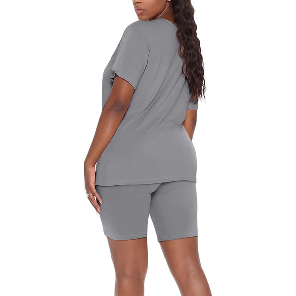 Enfärgad V-ringad kortärmad shorts för kvinnor, yogadräkt Silver,L