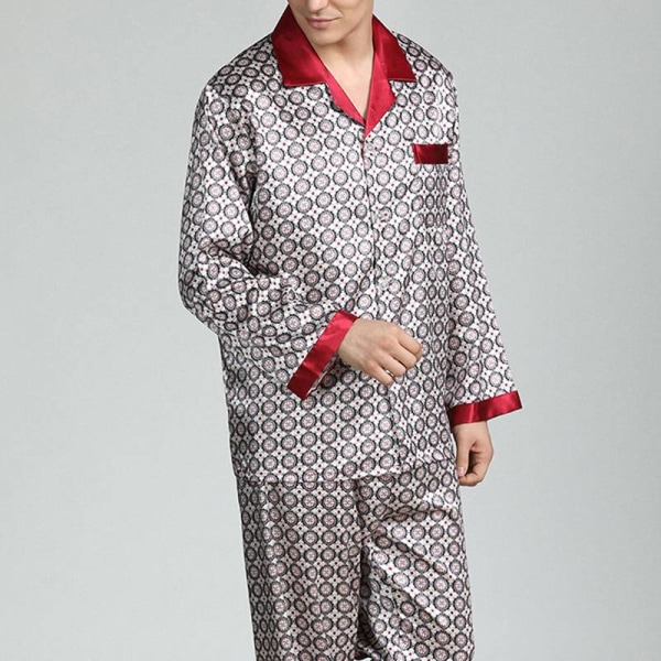 Herr Pyjamas Set T-shirt Lounge Bottoms Byxor Nattkläder kostym Pjs Red XL