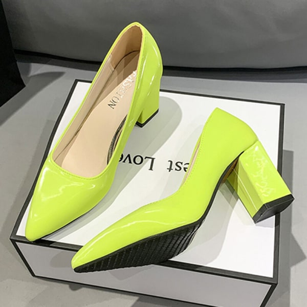 Dame anti-slip spidstå kjole sko Casual Fashion hæle Grön 39