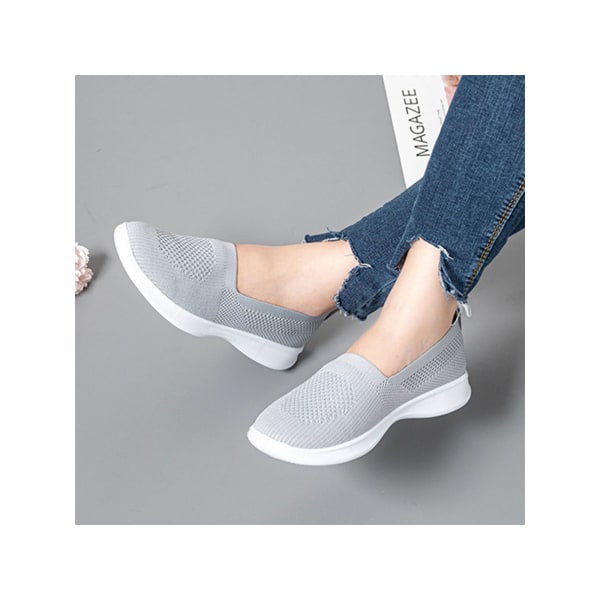 Dam Slip On Sneakers Bekväma Walking Shoes Casual Flats grå 37