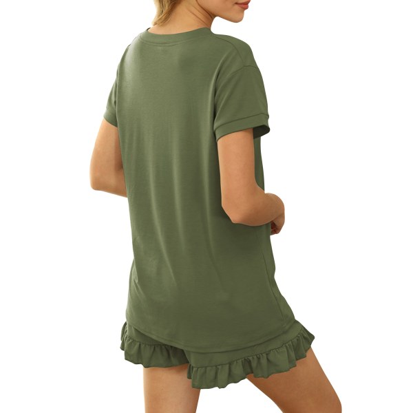 Kvinnor Pyjamasset V-hals Kortärmade T-shirts Shorts Hemkläder Army Green,XXL
