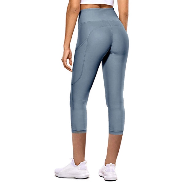 Kvinder Yogabukser Højtaljede beskåret leggings Fitnesslommer blue,XL
