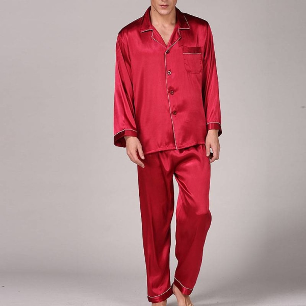 Mænd Pyjamas Nattøj Sæt Dreng Langærmet Nattøj Loungewear Red XXL