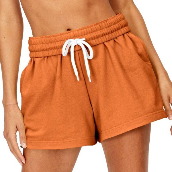 Kvinder Shorts med snoretræk Elastiske taljelommer Løse Hot Pants Orange,L