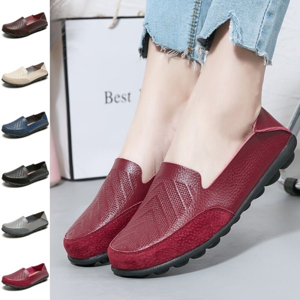 Dam Loafers Slip On Flats Halkfri Walking Comfort Casual Shoe Vin, röd 43