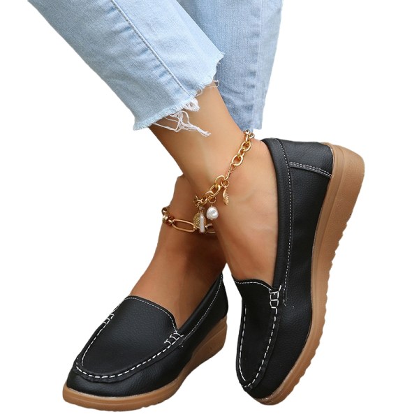 Lättviktiga Loafers för kvinnor Slip On Flats Bekväma låga platta skor svart 36
