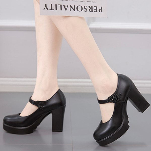 Kvinnor Chunky Platform Dress Shoes Work Pumps Soft Soles Street Black 35