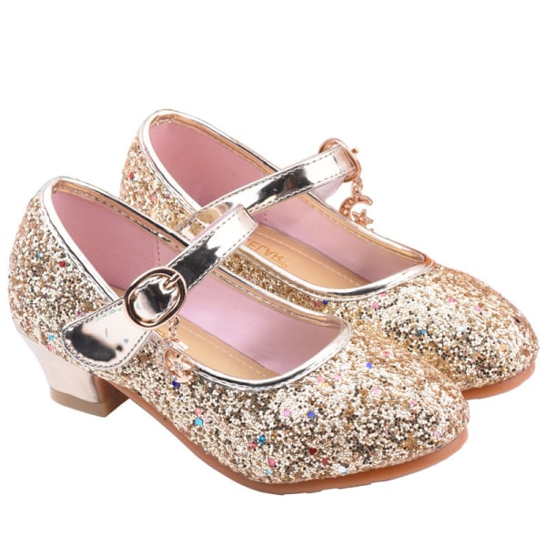 Tyttöjen paljetteja juhlakengät Princess Dance Shoes Heels Sandaalit Golden 27