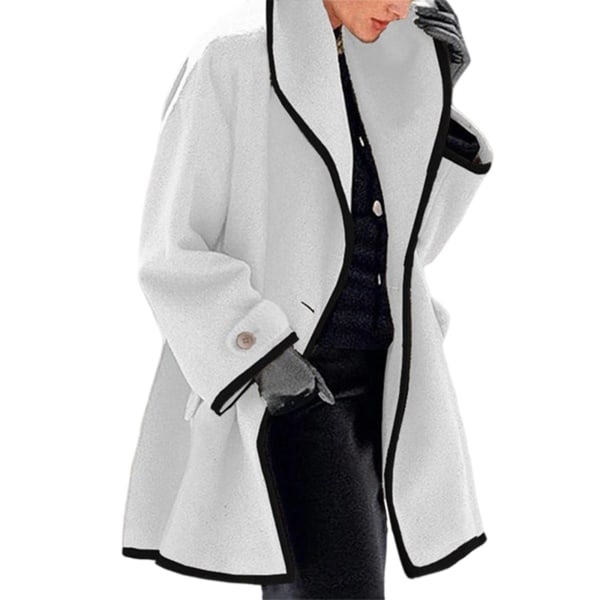 Kvinder Crew Neck hættetrøje frakke Hooded Long Keep Warm Loose jakke White 3XL